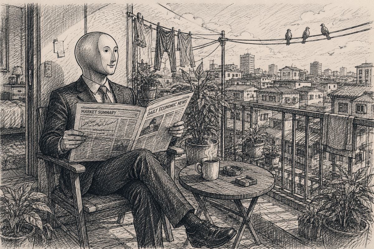 stokidoki reading market news illustration